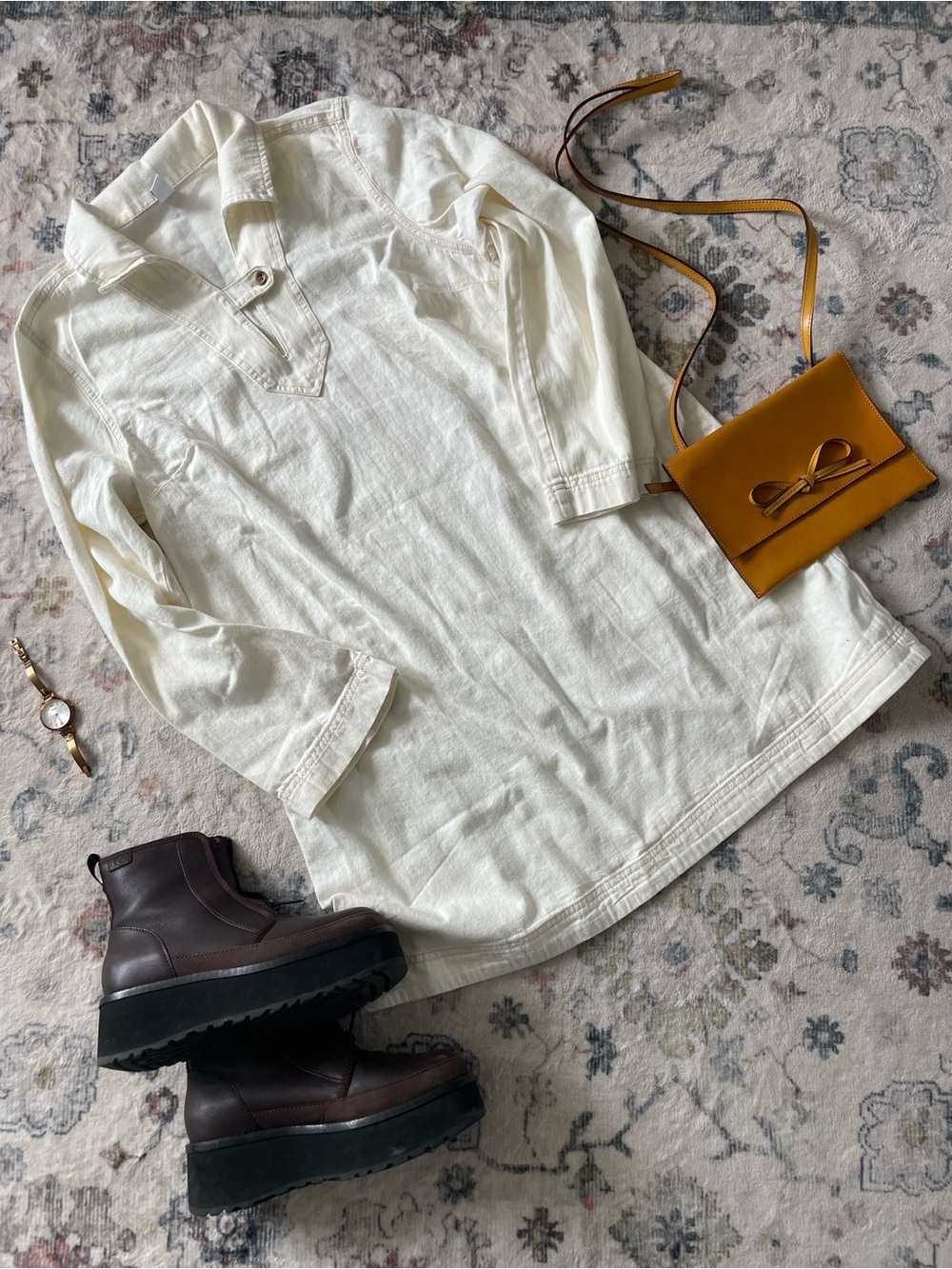 Old Navy Cream Mini Dress with V-Neck Detail